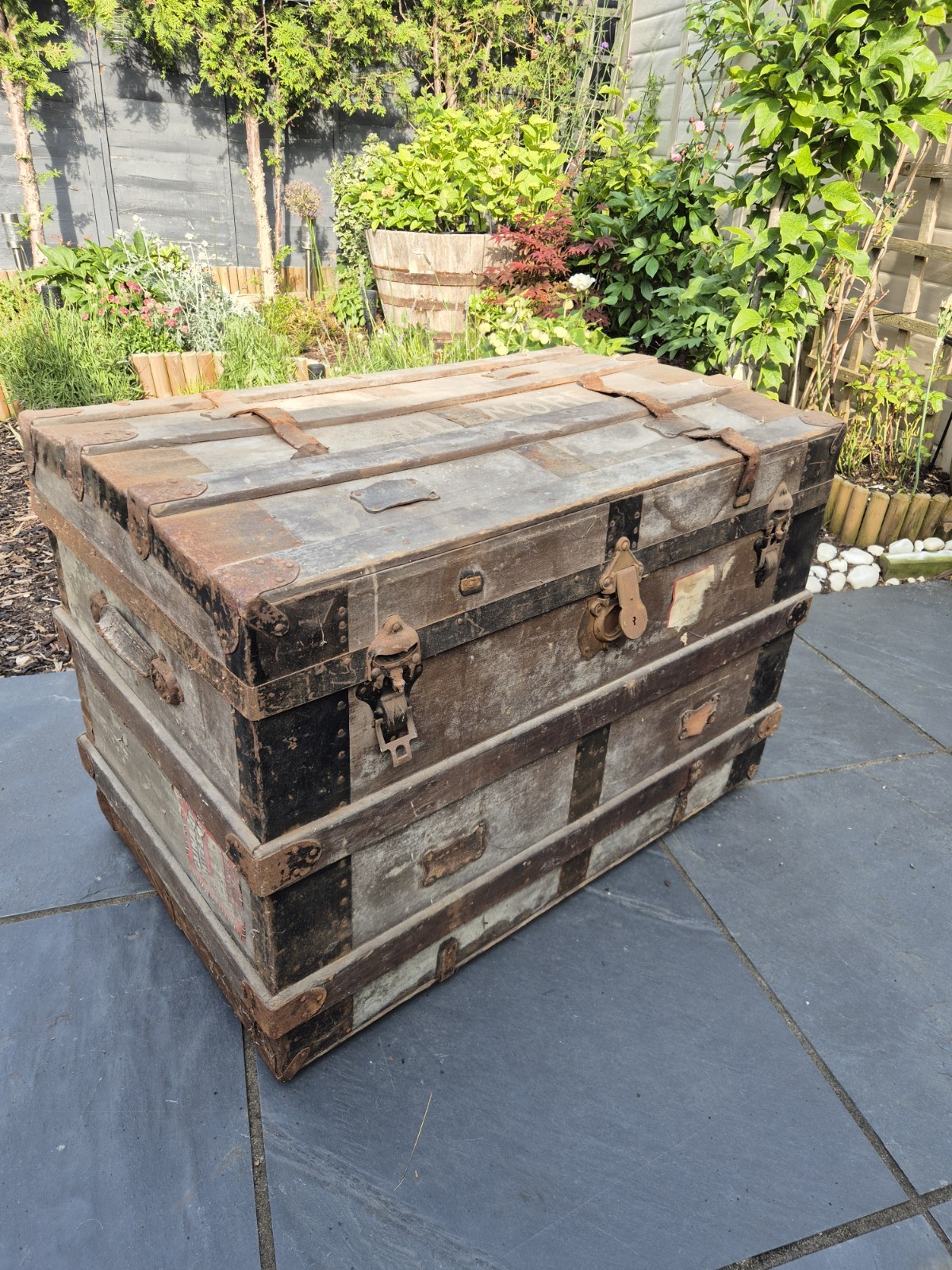 Vintage Antique Travel Trunk/Chest - Cunard White Star Label Restoration Project