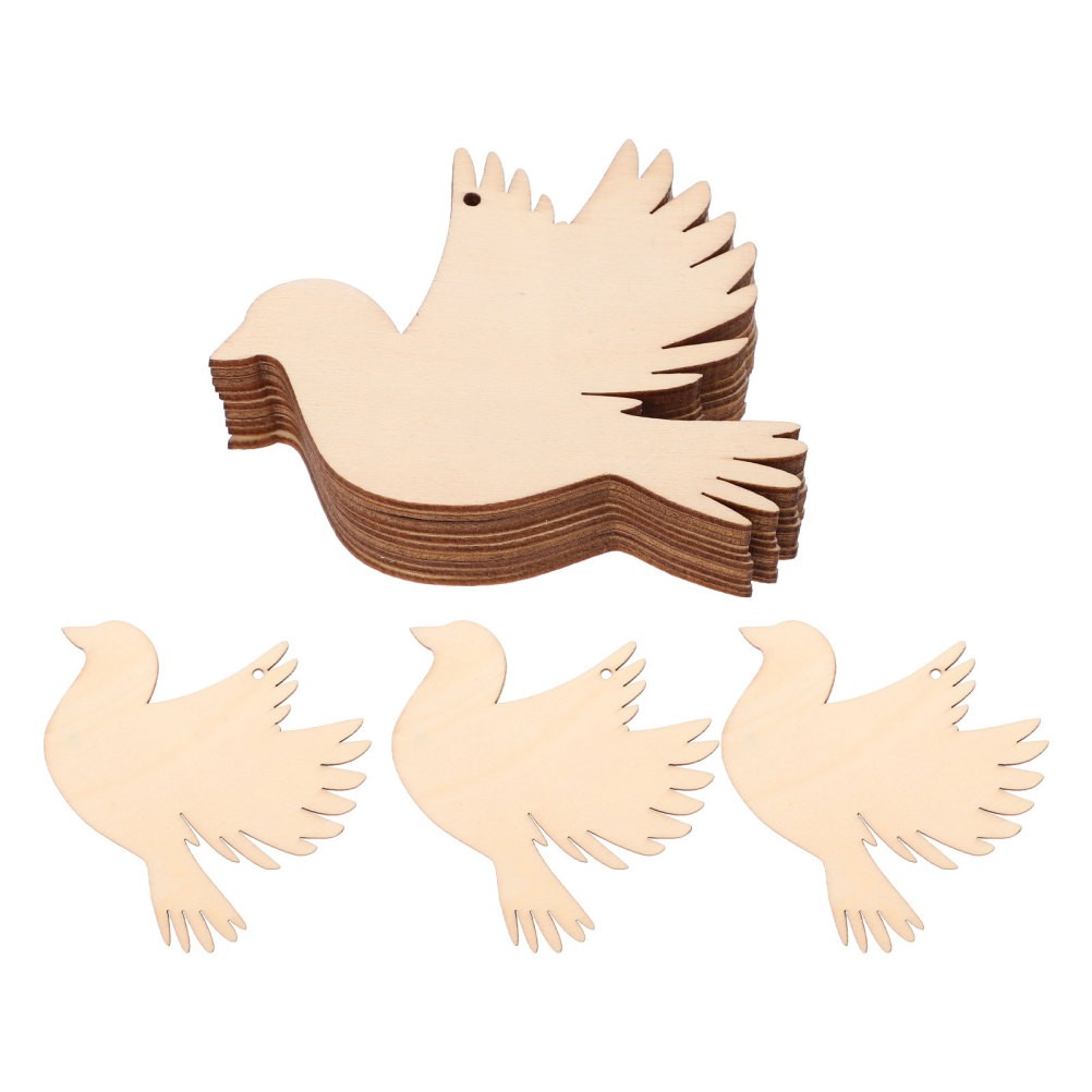 50 Pcs Unfinished Wood Bird Cutouts With Holes And Twine For Craft Projects
