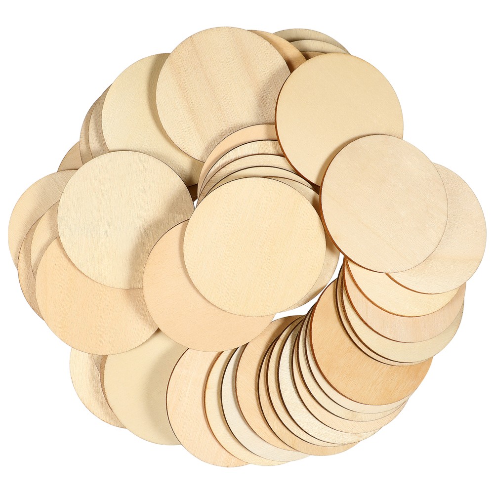 50Pcs Natural Wood Circles Unfinished Round Discs for Crafting Projects