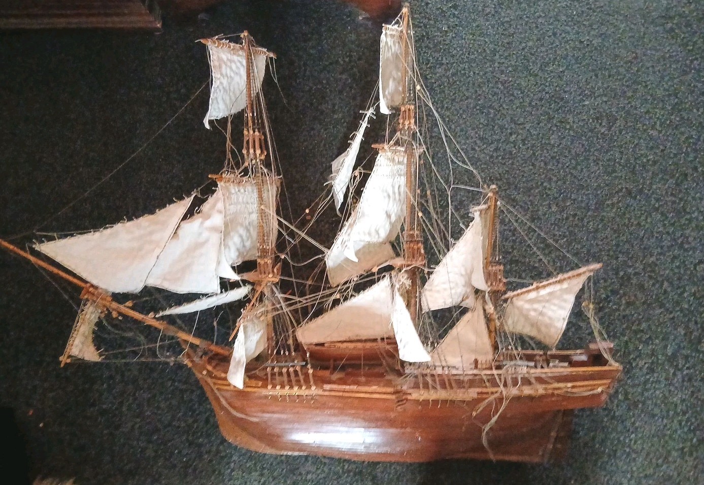 Antique Vintage sailing ship boat model Wooden hand-made sails For Restoration