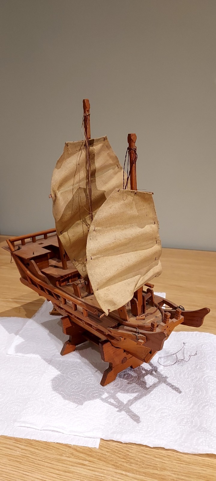 Vintage Wooden Chinese Junk Model Boat 1950's As Is In Need Of Restoration