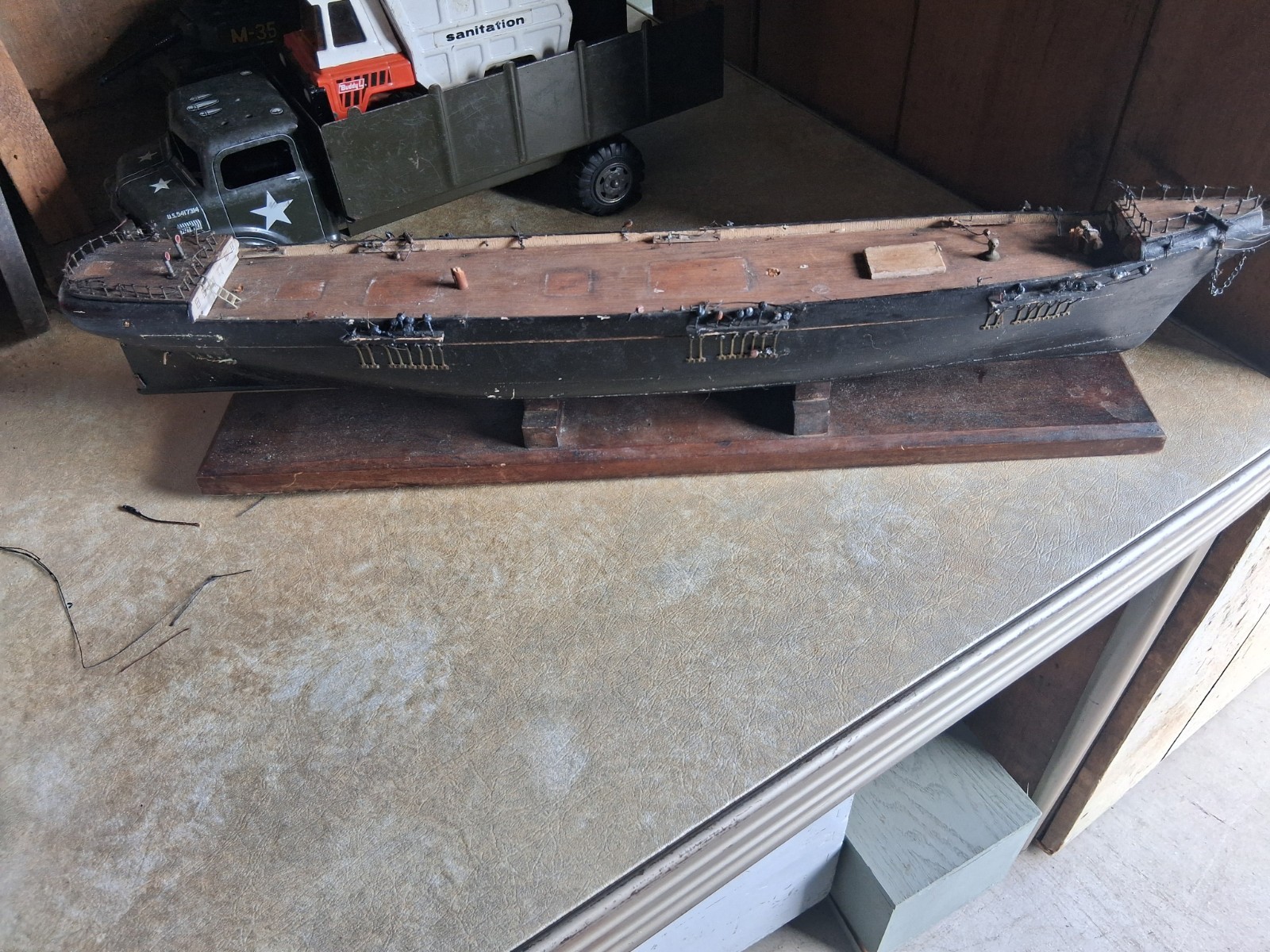Antique 100 y/o 28" Wood Ship Boat Hull Model For Restoration