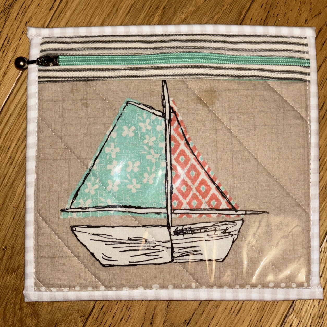 Vinyl And Bosal Project Bag - 8.5”x8.5” Nautical Boat