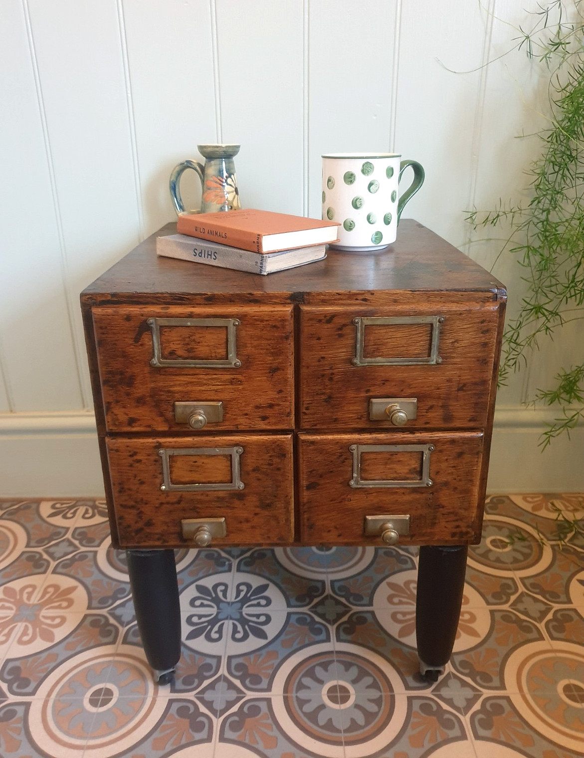 Vintage Wood Mid Century Oak File Drawers Bedside Cabinet,Coffee Table, Restored