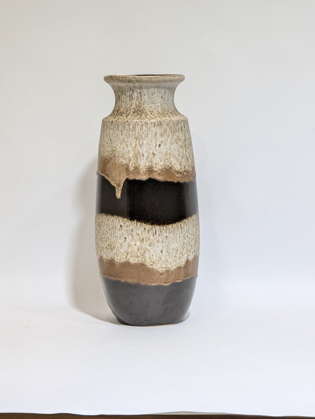 West German Vase DAMAGED REPAIRED Brown Cream Mid-century.