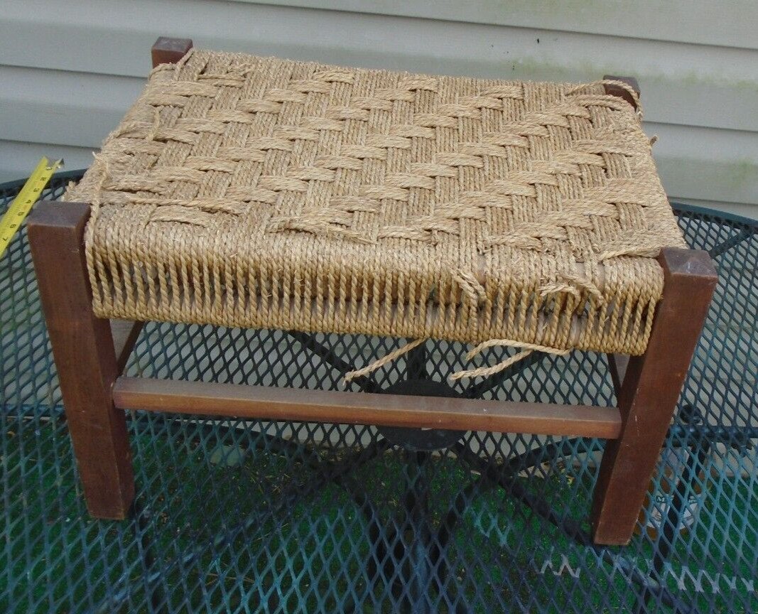Mid Century Modern Cord Rope Stool decor for repair as is