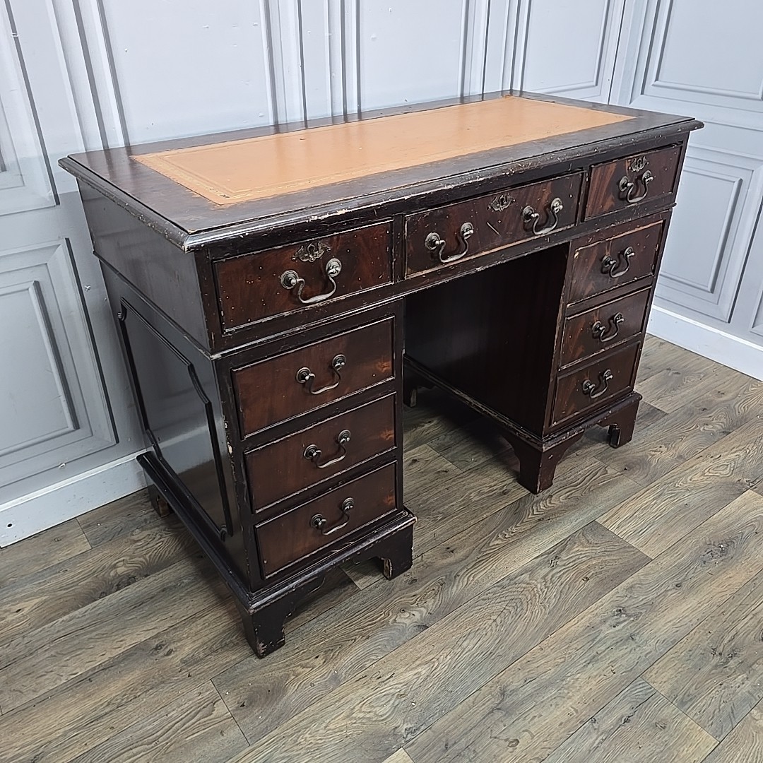 Antique Style Desk Twin Pedestal - Leather Inset Top – Restoration Project