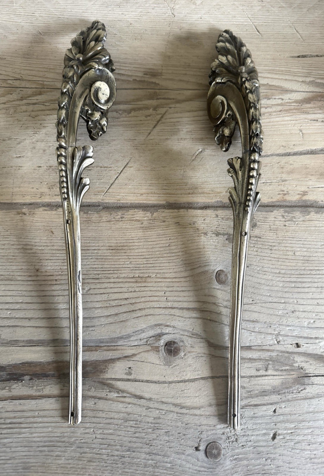 Original Antique Brass Leg Furniture Ormolu Mount Hardware Rococo 34cm Pair