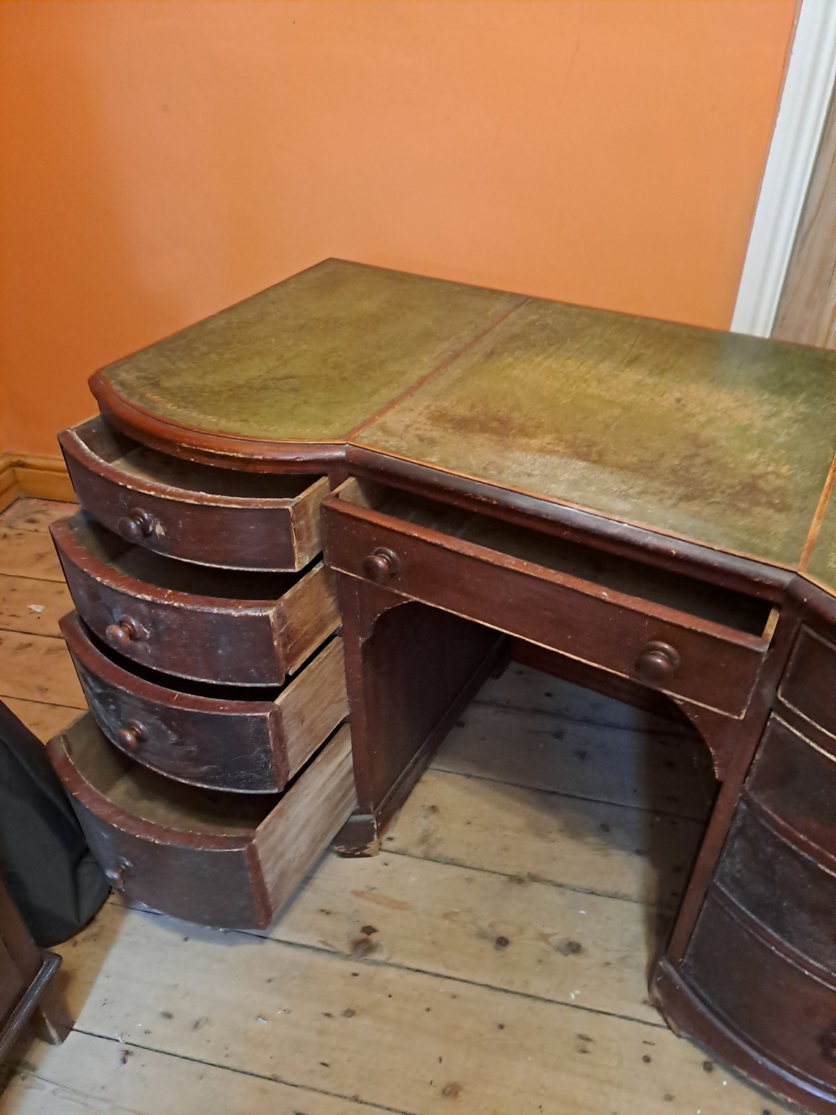 Antique Wooden Desk with 9 Drawers Restoration Project Upcycle