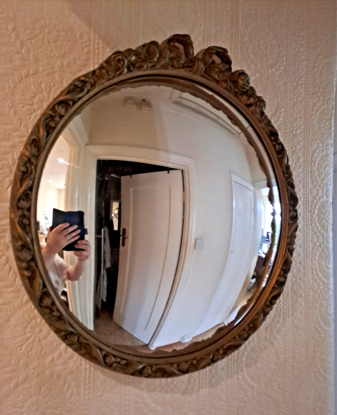 Antique Convex Gilt Wall Mirror - Bow Crest Wooden Frame Restoration Project