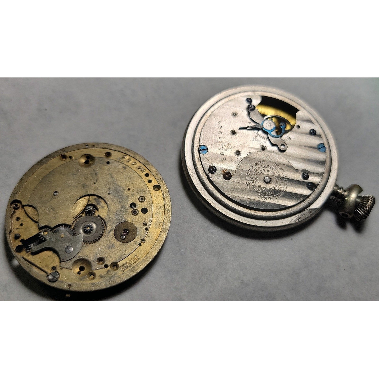 Ingersol + 1 more Vintage Pocket Watch Movement Parts Repair Restoration Project