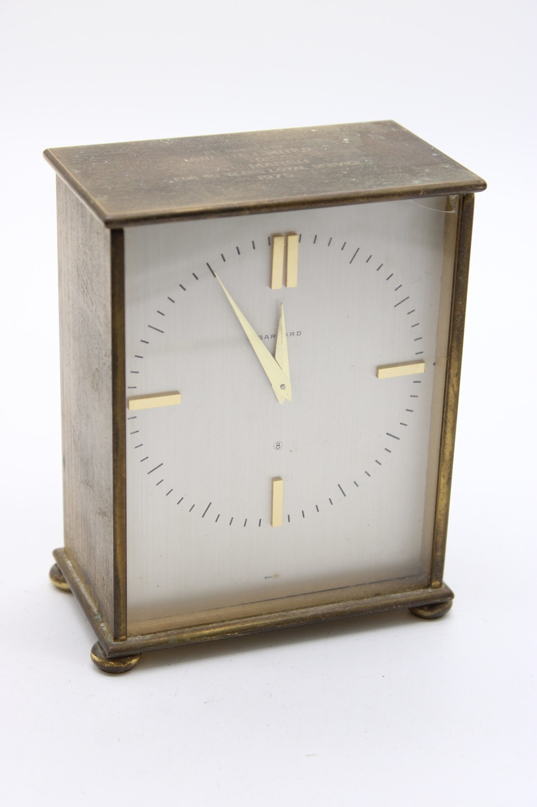 A Vintage Garrard 8-Day Brass Mantel Clock Running. Requires Some Restoration