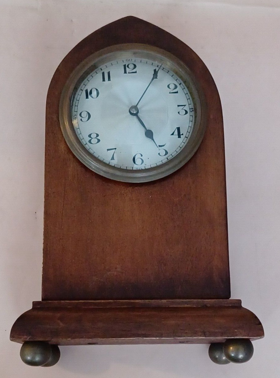 Vintage French wooden clock in arch shaped case for restoration