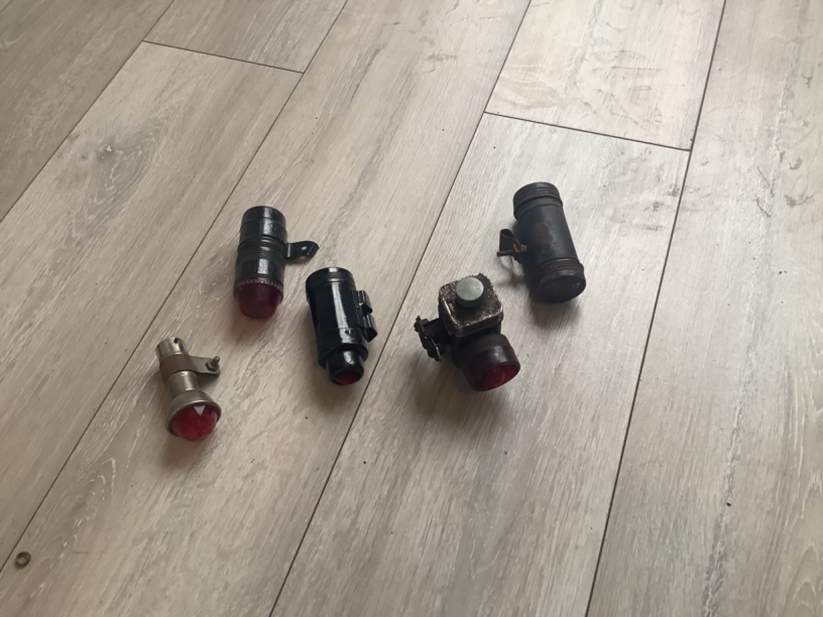 5 vintage bike lights poss 1930-50 parts not complete untested to restore