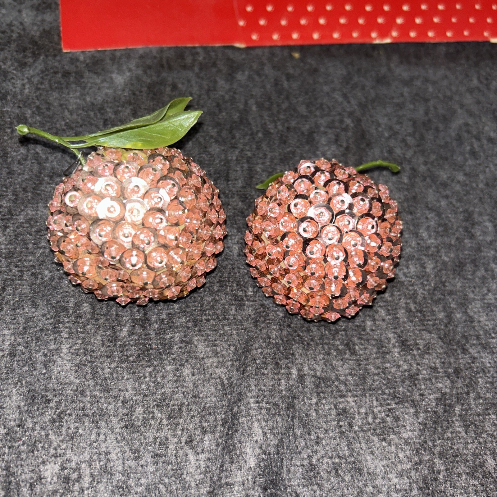 Lot 2 Vintage Retro MCM Push Pin Sequins Fruit Ornaments TN Barn Find