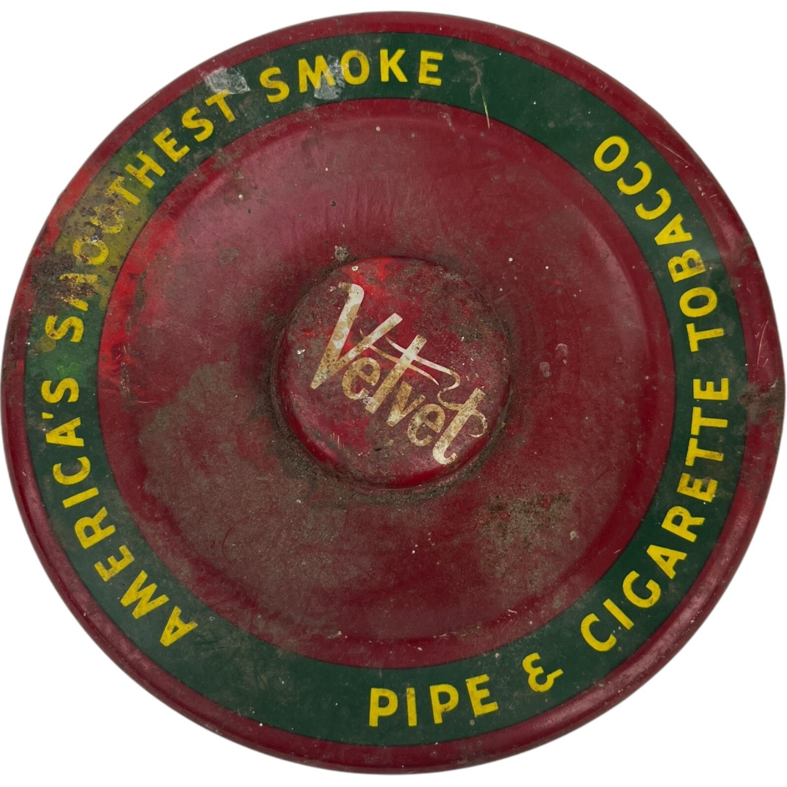 Vintage Velvet Pipe Cigarette Tobacco Tin Lid Only Rusty Barn Find Well Worn